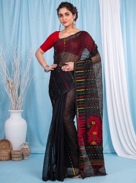 Pujovitti Woven Jamdani Cotton Blend Saree