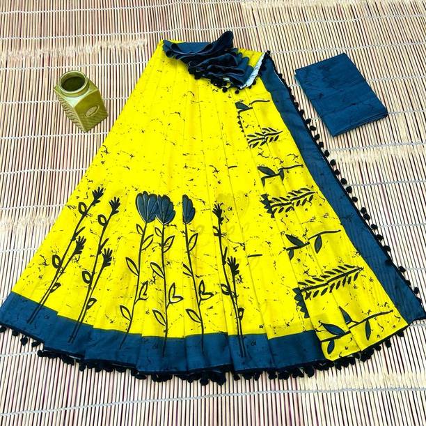 RAMNATHS Blocked Printed, Color Block, Floral Print, Printed Ikkat Pure Cotton Saree