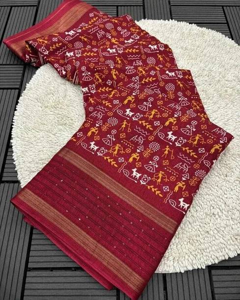 dhanshreesaree प्रिंटेड बॉलीवुड सिल्क ब्लेंड साड़ी