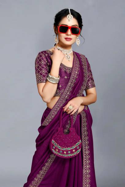 Vivan Fab Embroidered Banarasi Pure Silk, Art Silk Saree (Purple)