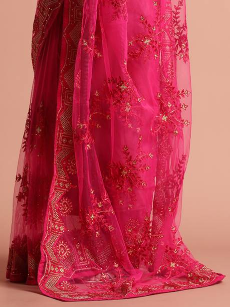 Jaipur Kurti Embroidered Bollywood Net Saree - Image 6
