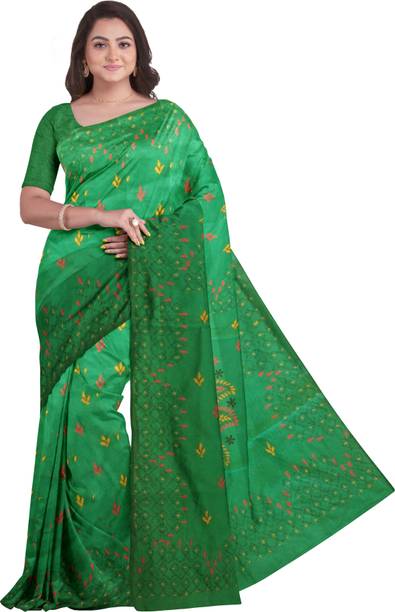 SHRITONNI Printed Kantha Silk Blend Saree