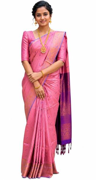 Woven, Self Design Handloom Silk Blend Saree
