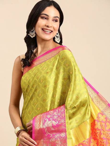 Embellished, Color Block, Ombre, Self Design, Woven Kanjivaram Cotton Silk Saree Price in India