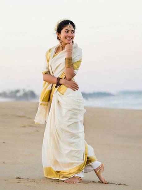 Striped Kasavu Cotton Blend Saree