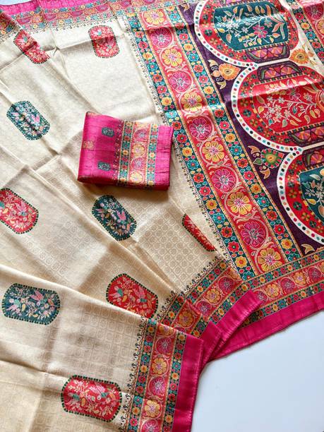 Floral Print, Geometric Print, Digital Print Kalamkari Jacquard Saree