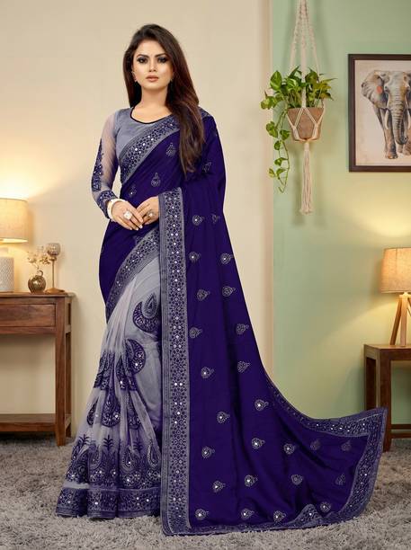 B Bella Creation Embroidered Bollywood Net Art Silk Saree