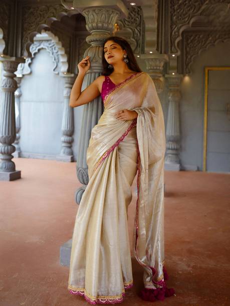 Barters boutique Solid/Plain Saree with Attached Blouse Jimmy choo Saree