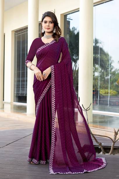Emv Everymoment Vouge Embellished, Embroidered Bollywood Chiffon Saree