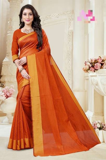 Solid/Plain Daily Wear Cotton Blend Saree Price in India