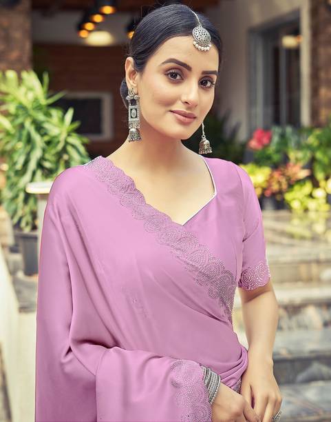 Samah Embellished Bollywood Satin Pink Sarees Online @  | galgota.in - Image 5