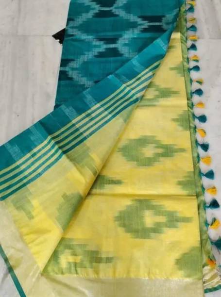 Woven Ikkat Cotton Linen Saree