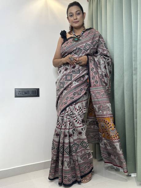 Printed Banarasi Silk Blend Saree Price in India