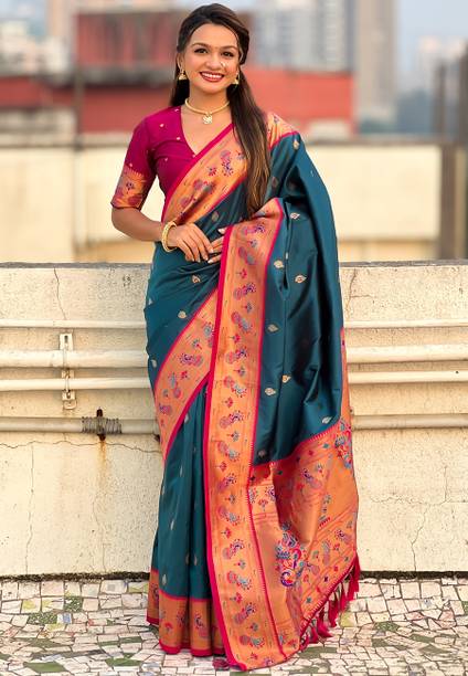 SICHYAH Woven, Self Design Paithani Pure Silk Saree