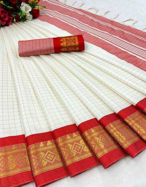 FashionPallavi Checkered, Woven Chettinadu Jacquard, Cotton Silk Saree