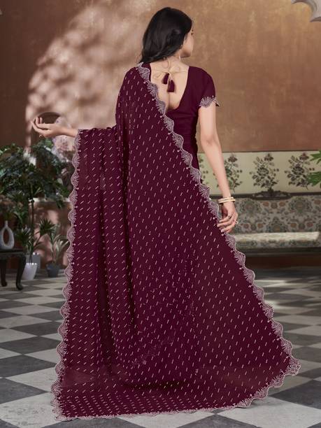 Sariya Embellished Bollywood Georgette Maroon Sarees Online @  | galgota.in - Image 5