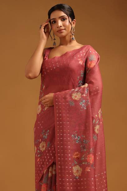 Floral Print Bollywood Linen Saree