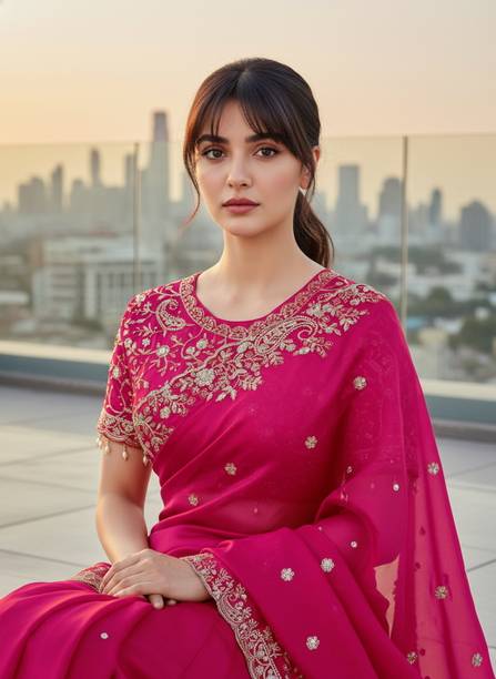 Embellished Bollywood Organza, Satin Saree