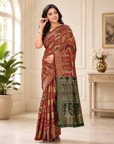 Neruti Enterprise Woven Patola Art Silk, Jacquard Saree