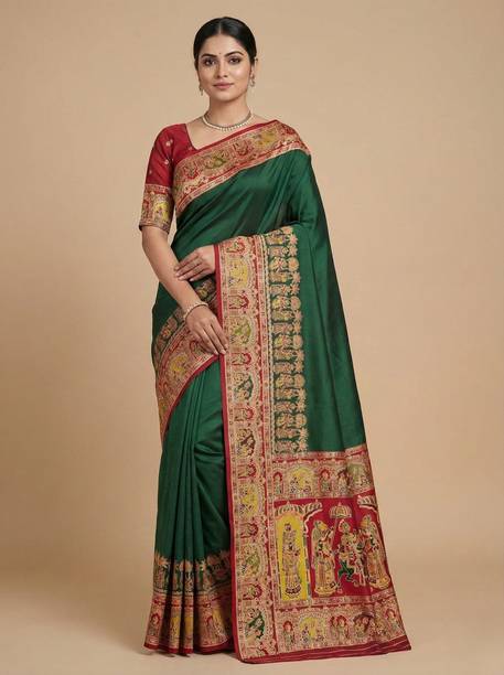 Tasrika Woven Banarasi Semi-Pashmina, Silk Blend Saree