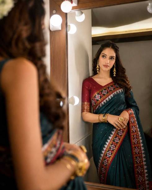 Geometric Print, Woven, Self Design Sambalpuri Art Silk Saree