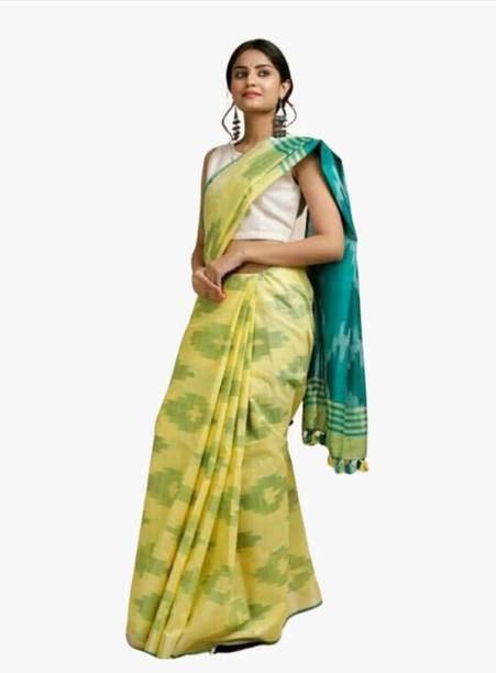 Printed Ikkat Cotton Linen Saree