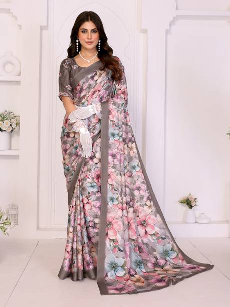 Floral Print Bollywood Tussar Silk, Silk Blend Saree