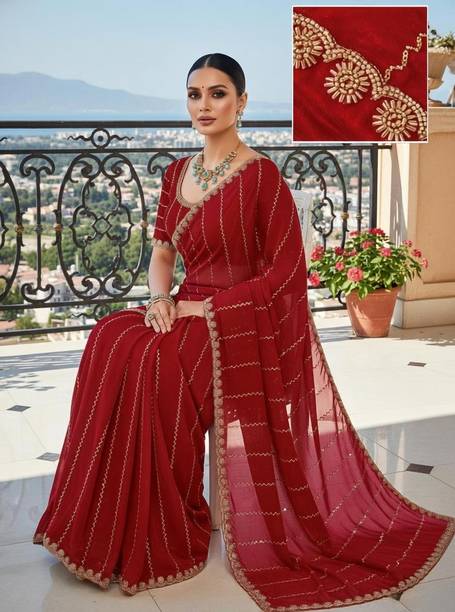 Embroidered, Embellished Bollywood Satin, Silk Blend Saree