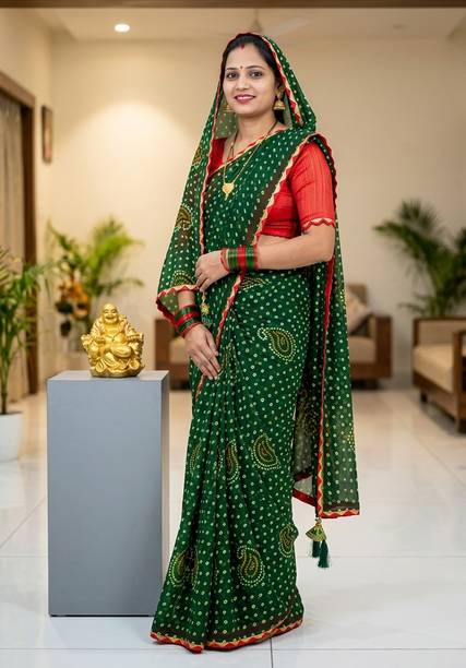 Printed Bandhani Georgette Saree