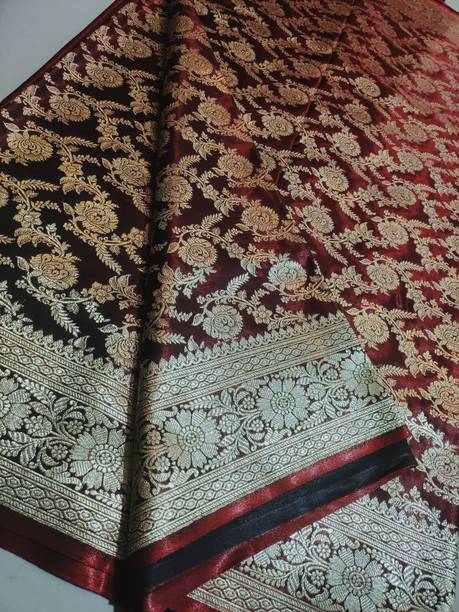 Sabyasachi Woven, Floral Print Banarasi Handloom Satin Saree