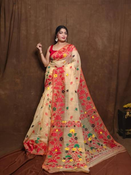 Embroidered Jamdani Cotton Silk Saree