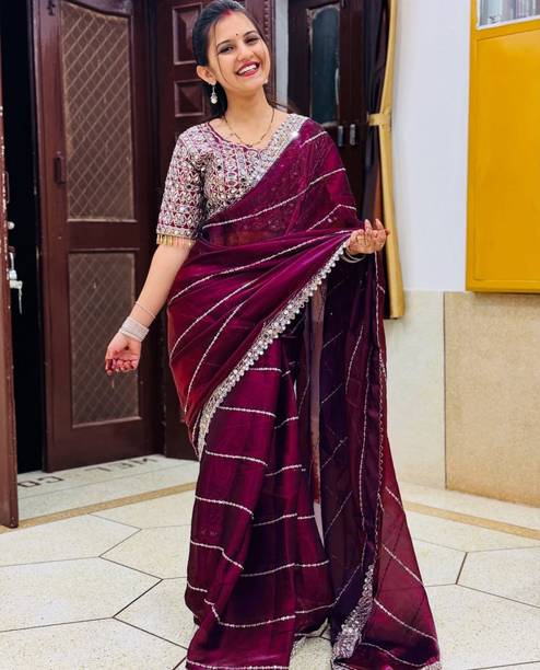 Embroidered, Embellished Bollywood Silk Blend, Georgette Saree