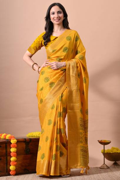 Floral Print Bollywood Cotton Blend Saree