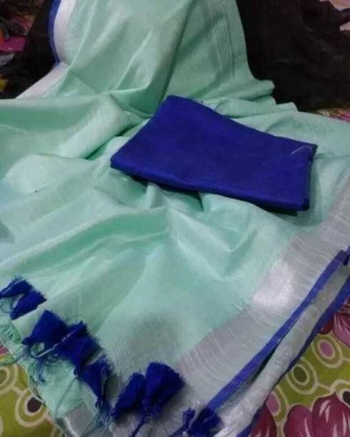 HAIDER ALI AND SONS Solid/Plain Bollywood Cotton Linen Saree