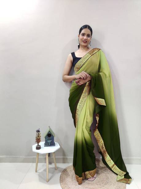 Solid/Plain, Dyed Mysore Georgette, Lace Saree
