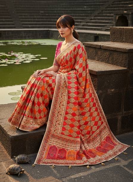 Woven, Printed Banarasi Pure Silk, Satin Saree