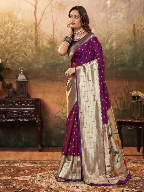 Kalapushpi Woven Paithani Silk Blend, Pure Silk Saree