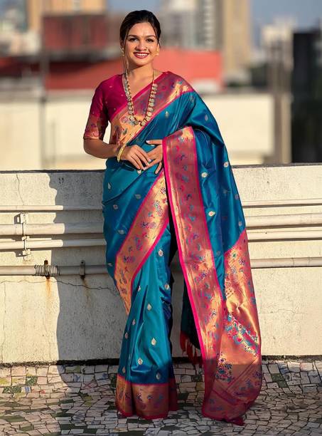 SICHYAH Woven, Self Design Paithani Pure Silk Saree