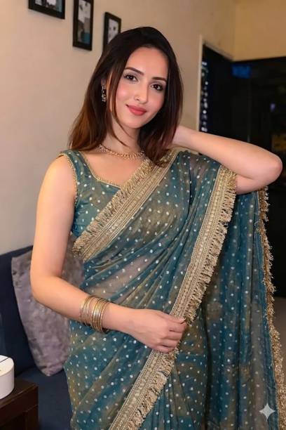 Applique Bandhani Chanderi Saree