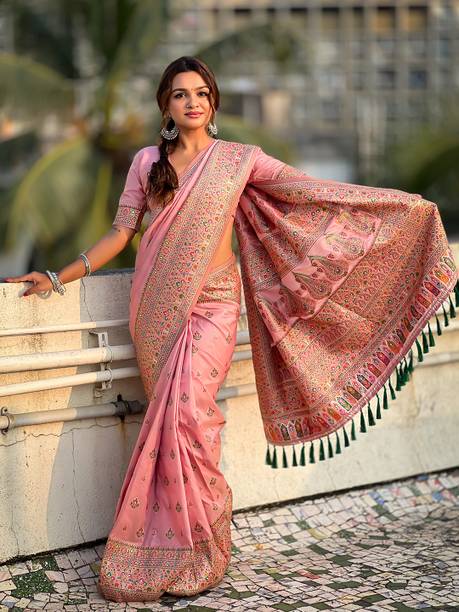 Nayanthara Trends Woven Saree with Attached Blouse Semi-Pashmina Saree