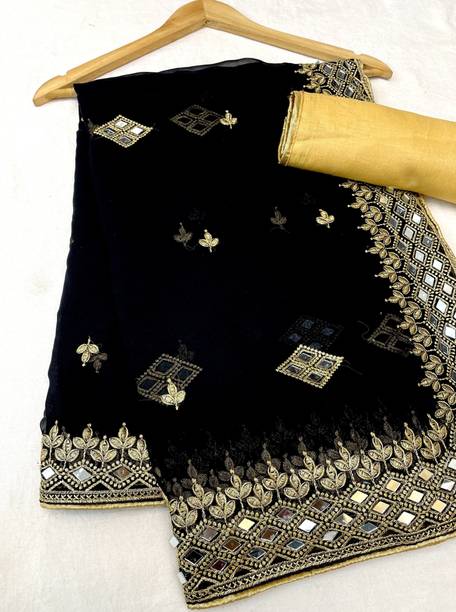 ROSYQUEEN Embroidered Banarasi Georgette Saree