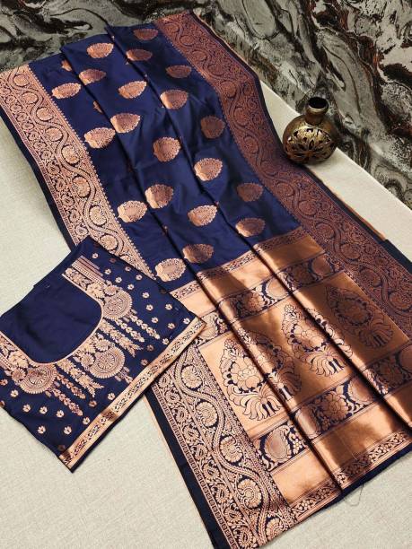 Applique, Dyed, Embellished, Ombre, Paisley, Self Design, Striped, Woven Kanjivaram Pure Silk, Jacquard Saree Price in India