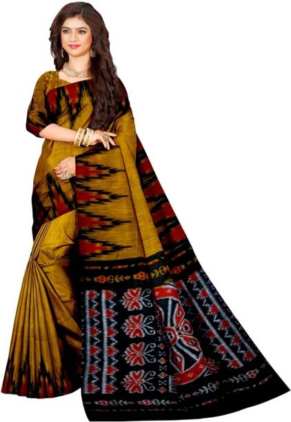 Bhadra Shopping Store Temple Border Ikkat Viscose Rayon, Cotton Blend Saree