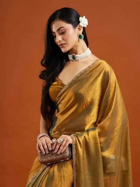 RUKHA FAB Solid/Plain, Embellished, Embroidered Bollywood Organza Saree