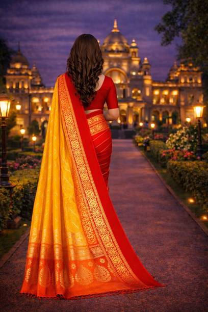 Blocked Printed Bandhani Net Saree