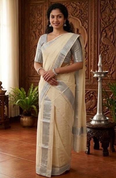 Striped Mundum Neriyathum Pure Cotton Saree