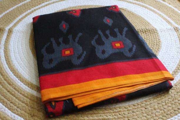 Woven, Geometric Print, Printed Ikkat Mulmul Saree