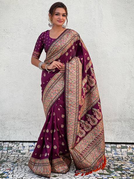 Nayanthara Trends Woven Saree with Attached Blouse Semi-Pashmina Saree