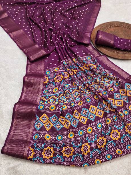Ghan Sals Printed Bollywood Silk Blend Saree