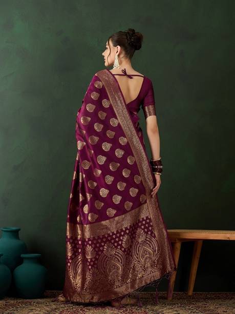 Dori Woven, Self Design Banarasi Silk Blend Saree - Image 3